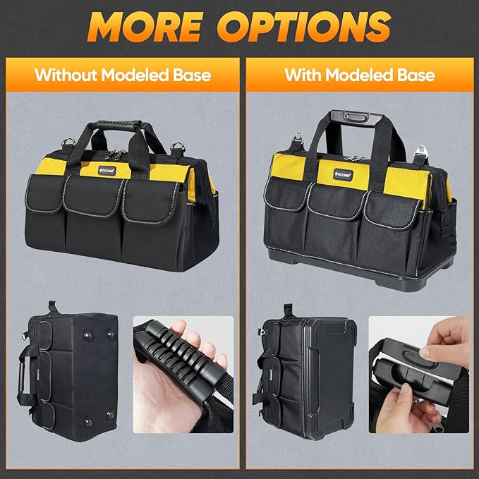 TICONN Heavy Duty Tool Bag with Multi-Pockets, Portable Tool Box Organizer Storage Bag, with Adjustable Shoulder Strap and Ergonomic Handle (Yellow, 16" Molded Base)