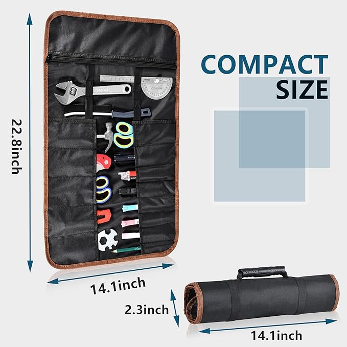 Roll Up Tool Bag, Roll Up Bag Tools Organizers with 22 Tool Pouches, Durable Portable Handy Tools Storage for Men Women, Perfect for Handyman, RV Owners, Dad Birthday or Father’s Day Gifts