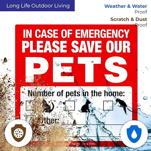 Pet Alert Safety Fire Rescue Sticker, In Case Of Emergency Please Save Our Pets, (4pack) 6x6 Inches, 4 Mil Vinyl Decal Stickers UV Protected, Made in USA by Sigo Signs