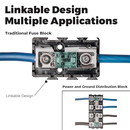 NVX XFMMINI 4/8 Gauge Mini-ANL/MANL/AFS Modular Inline Fuse Holder – Linkable Fuse Block with Solid Brass & Satin Chrome Finish – Car & Marine Audio Circuit Protection