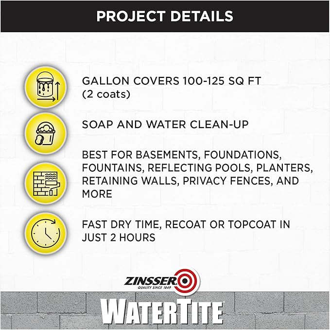 Zinsser 369381 WaterTite General Purpose Waterproofing Paint, Gallon, White