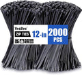 12 Inch 2000 PCS Zip Ties, Cable Ties 50lbs Tensile Strength, Black Zip Ties for Indoor and Outdoor Use, UV Resistant Wire Ties