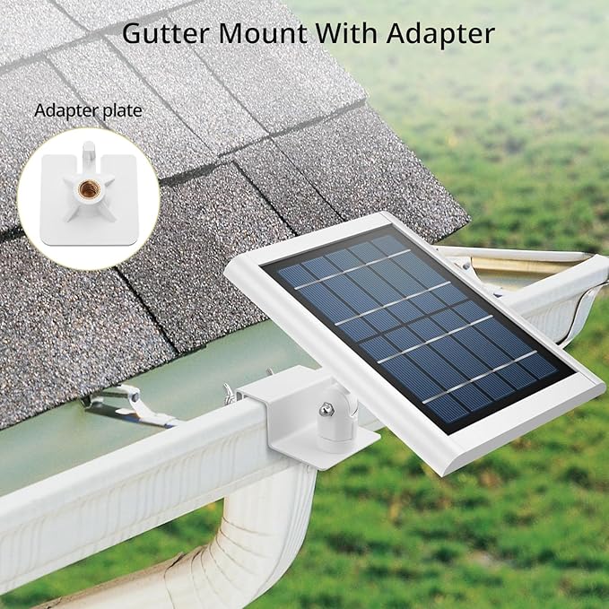 Anbte 1PCS Adjustable Gutter Mount for Ring Solar Panels & Security Cameras, Aluminum Solar Bracket with Standard 1/4 inch-20 Threaded Bracket, Weatherproof, Outdoor Wall Mounting Accessories, White