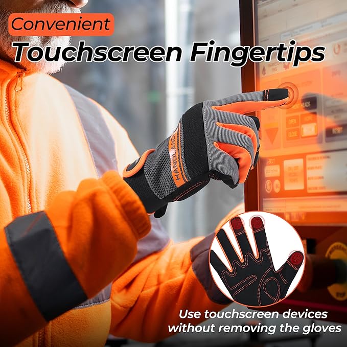 HANDLANDY Work Gloves for Men & Women, Utility Mechanic Working Gloves Touch Screen, Flexible Gardening Gloves for Yard