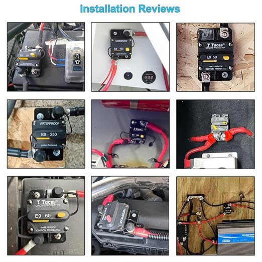 E9 50 Amp Circuit Breaker 12V - 72V DC with Manual Reset | UL Certified Waterproof IP67 | Surface Mount 50A Switch Button with LED Indication