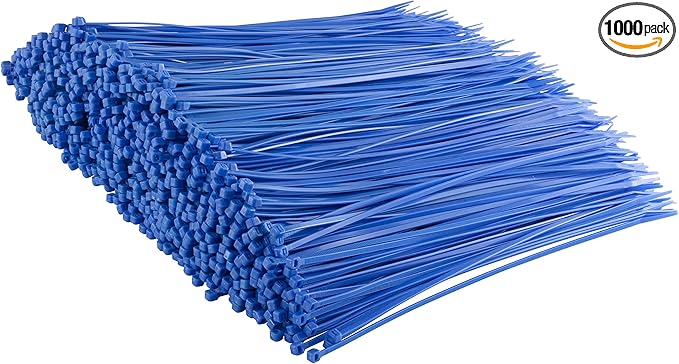 GTSE 12 Inch Blue Zip Ties, 1,000 Bulk Pack, 40lb Strength, UV Resistant Strong Nylon Cable Ties, Self-Locking 12" Tie Wraps