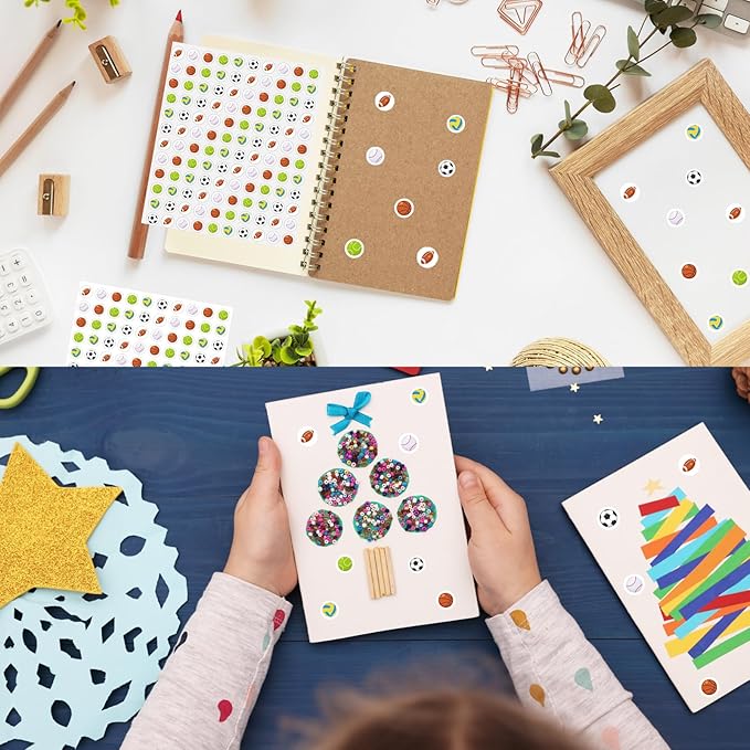 2400 Pcs Small Stickers for Kids,Sports Stickers for Kids Soccer Basketball Football Baseball Tennis Ball Stickers for Party Envelopes Scrapbook Gifts DIY Supplies,0.5in（Ball）