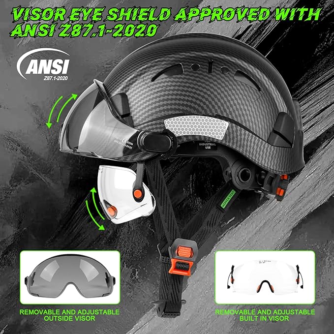 GREEN DEVIL Safety Hard Hat with Tinted & Clear Visor Vented Construction Helmet Cascos de Construccion ABS Work hardhats for Men