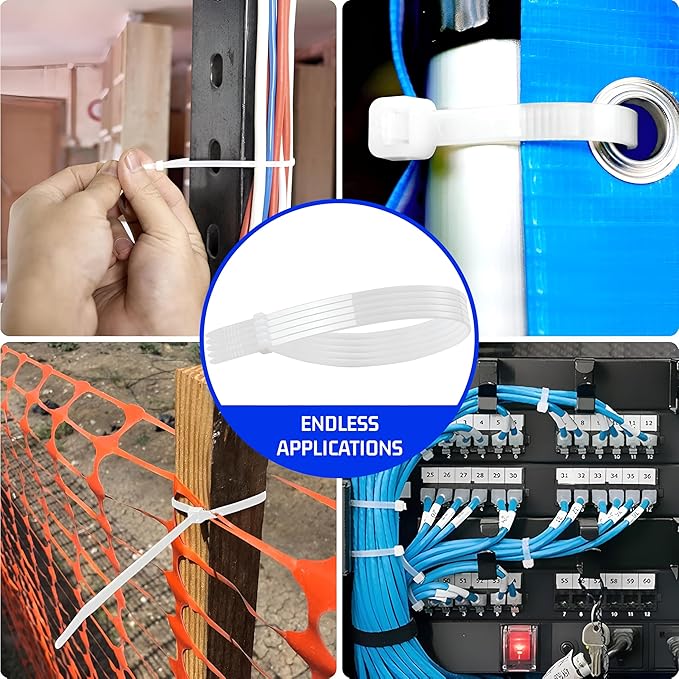 Bolt Dropper 6" White Zip Cable Ties (100 Pack), 40lbs Tensile Strength - Heavy Duty, Self-Locking Premium Nylon Wire for Indoor and Outdoor