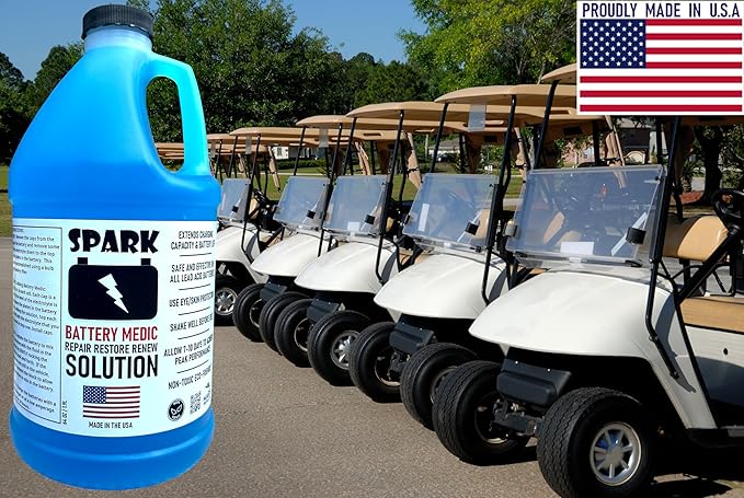 SPARK Golf Cart Battery Restore Liquid Solution - Restore - Repair - 6, 8, 12 Volt Lead Acid Batteries - Made in USA - Expands Charge Capacity - Extends Battery Life - Non-Toxic - Larger 64oz Bottle
