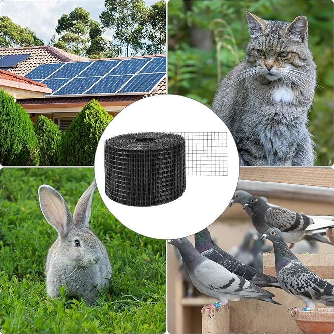 QWORK 6" x 100' Solar Panel Bird Guard – Heavy-Duty Galvanized Steel with PVC Coating – Includes 70 Stainless Steel Fastener Clips for Easy Installation – 1/2 Inch Mesh for Perimeter Protection