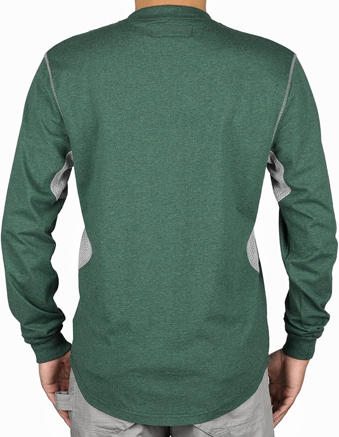 BOCOMAL FR Shirts for Summer Breathable Vented Design 6oz Heather Jersey Flame Resistant Long Sleeve Crew T Shirt