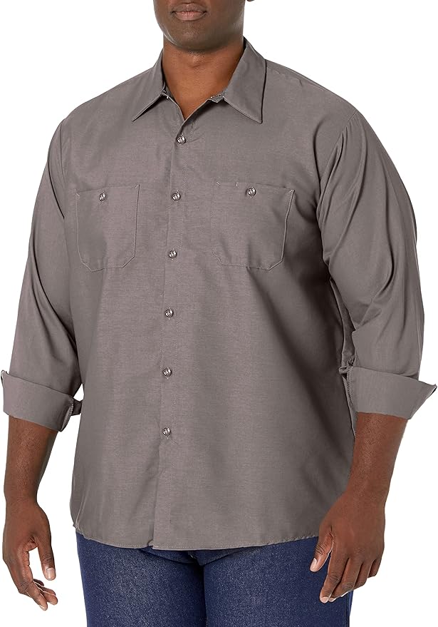 Red Kap Men's Long Sleeve Industrial Work Shirt | Moisture Wicking Button Up, Wrinkle Resistance Fights Fading & Stains