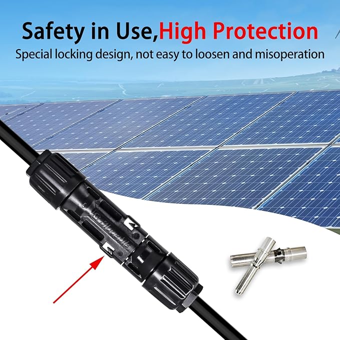 8AWG Solar Connectors IP68 Waterproof 1500V 70A Solid Tinned Copper Terminal Black 5 Pairs for Solar PV Panel Cable(10mm²)