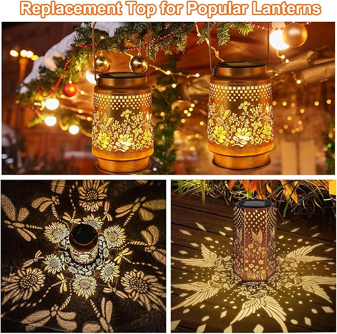 2 Pack Solar Lights Replacement Top Parts 7 Lumens Lantern Lids Light for Hanging Solar Lanterns Outdoor Decorations Garden Patio