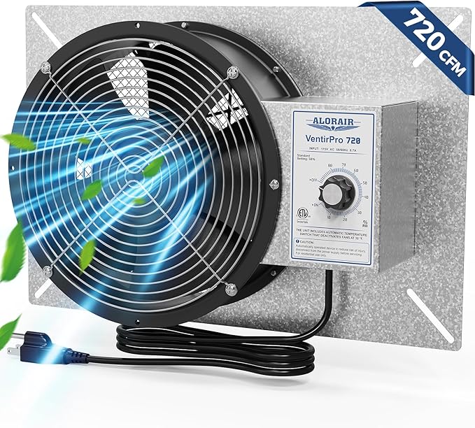 ALORAIR 720 CFM High Flow Powered Crawl Space Ventilation Fan, IP55 Rated 10" Basements Vent Fan with Freeze Protection Thermostat & Dehumidistat, for Crawlspace, Garage, Basements, Attic, Exhaust