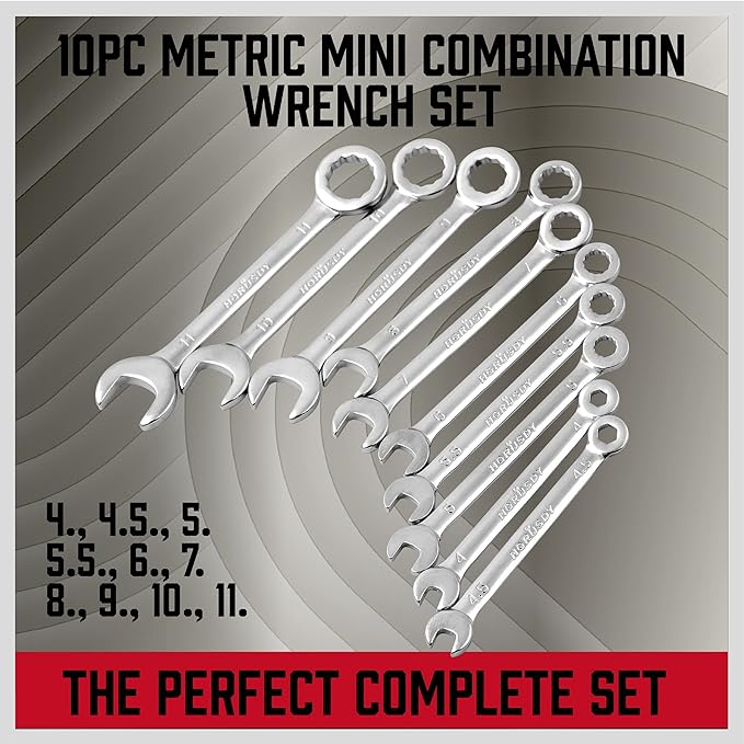 Premium Midget Wrench Set - 22-Piece Mini Combination Wrench Set Metric & SAE Ignition Wrench Sets 4-10mm & 5/32'' to 7/16'' Lightweight Small Carry Pouch