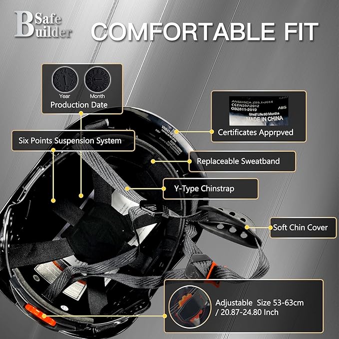 Construction Safety Helmet ABS Hard Hat Adjustable Ventilation System Hardhats Industrial Work Head Protection for Men Certified ANSI/ISEA Z89.1