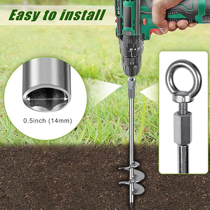 17.5'' Fully Welded Ground Anchors with Chain, 3'' Wider Spiral Trampoline Anchors, 4pcs Mobile Home Anchors, Heavy Duty Earth Anchors for Sheds, Swing Sets, Canopies, Carports