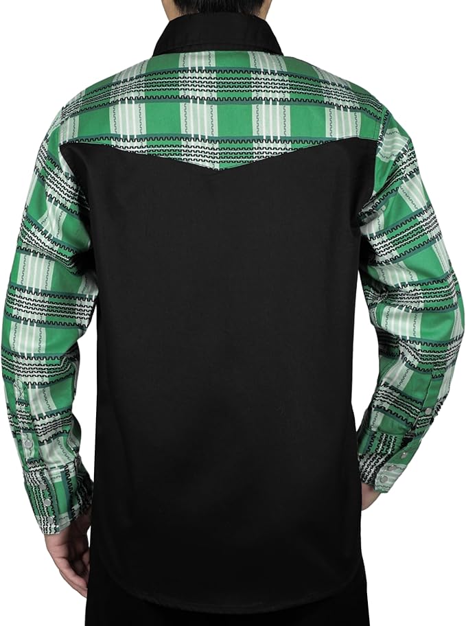 BOCOMAL FR Shirts Pearl Snaps Two Tone Plaid/Solid Flame Resistant Cotton Welding Shirt NFPA 2112 CAT 2