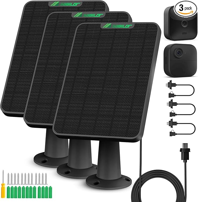 Solar Panel for Blink Camera Outdoor, 6W Solar Panel with Battery Compatible with Blink Outdoor 3 & 4 XT XT2 Camera, Solar Charger for Blink Camera with Rubber Plug,13.1ft Cable, IP65 Waterproof