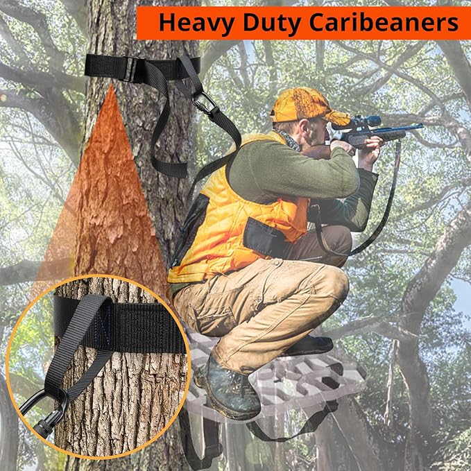 TRSMIMA Tree Stand Hunting Harness - Climbing Stands Strap Treestand Belt with Adjustable Metal Hook Quick Easy Quiet To Use