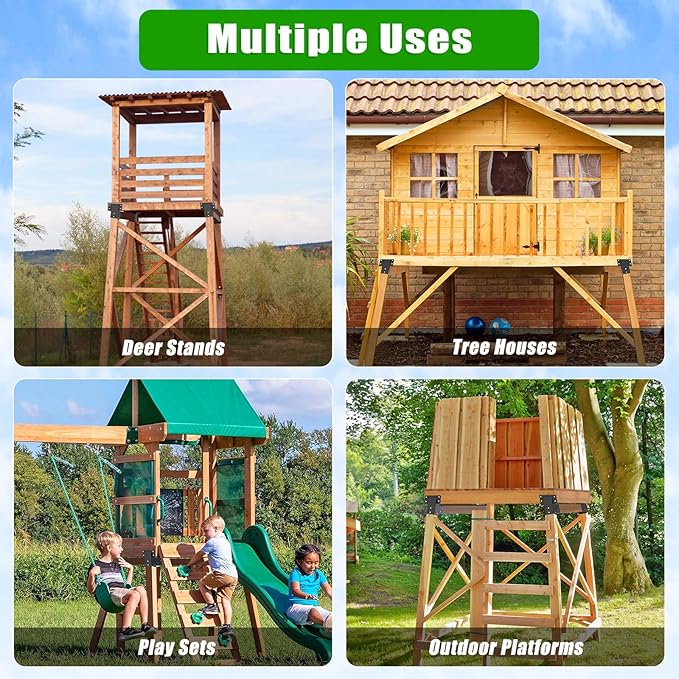 Dolibest Heavy Duty Deer Stand Brackets, 4x4 Compound Angle Bracket, Powder Coated Elevated Bracket for Outdoor Platforms, Deer Hunting, Shooting Shack, Observation Decks& Tree Houses (4Pack)