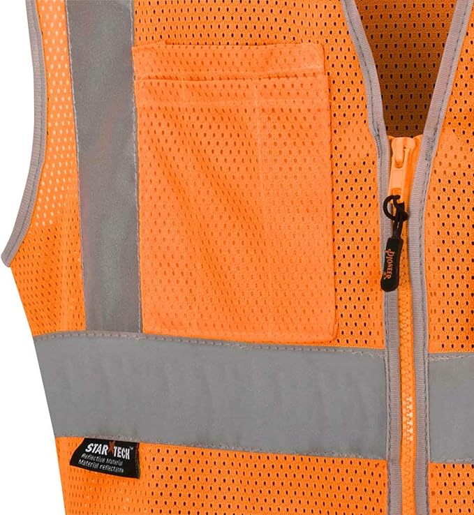 Pioneer Hi Vis Safety Vest for Men & Women - Reflective Cooling Mesh - 8 Pockets - Class 2 - Construction, Traffic, Security