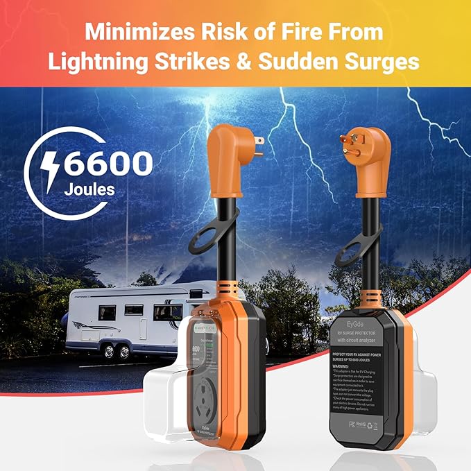 EyGde RV Surge Protector 15 Amp to 30 Amp Waterproof, RV Circuit Analyzer with with Full Electrical Protection, Power 15Amp to 30Amp Plug Adapter Protectors for Camper Travel Trailer Accessories