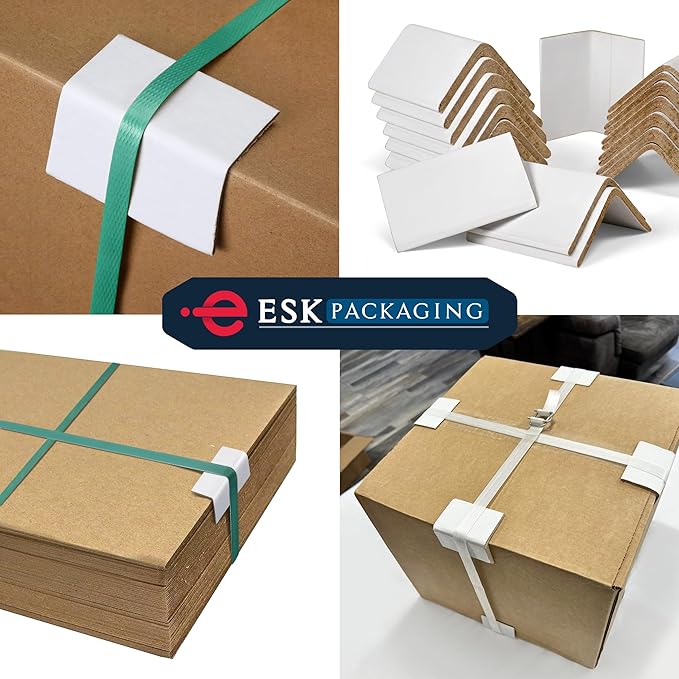 ESK Packaging® Strapping Edge Protectors, 2"W x 2"D x 3”L, Heavy Duty, White, Cardboard Corners for Shipping, 1000/Pack