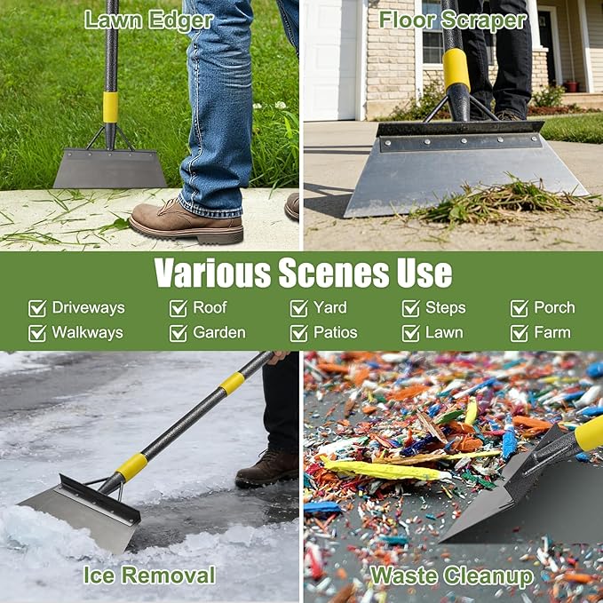 Garden Flat Shovel Scraper: 74" Metal Snow Ice Scraper, Adjustable Handle, Multifunctional Floor Scraper for Weed Cleaning Edging Trenching & Removing Snow Ice Dirty Moss
