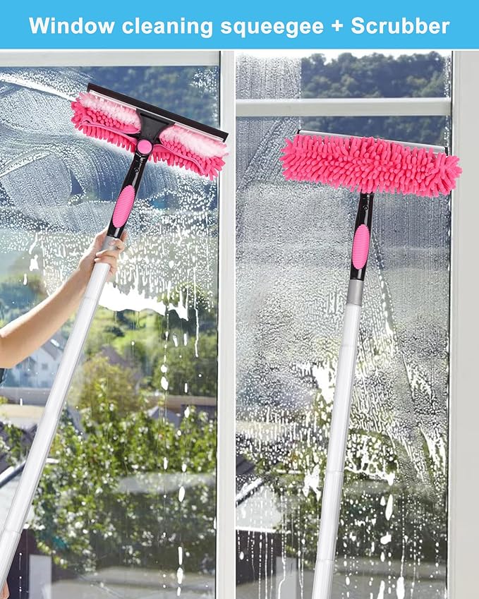 26ft Solar Panel Cleaning Brush & Squeegee, 2 Dusting Brush, Lightweight & Extendable Poles, Water Fed Poles Kit for Roof Window Greenhouse