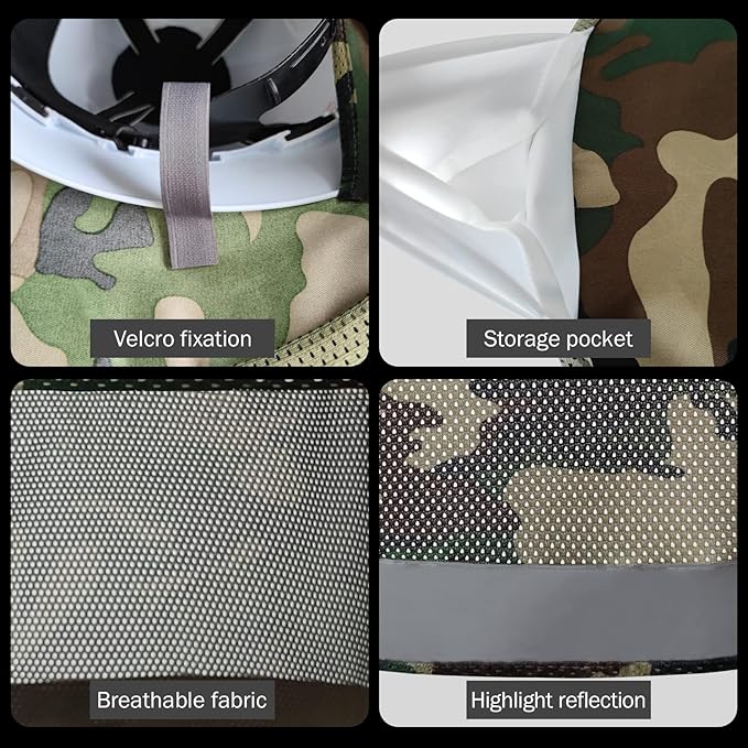TCCFCCT Hard Hat Sun Shade Full Brim, Mesh High Visibility Hard Hat Visor Neck Shade Accessories, (Hats Not Included), Camo 3 Packs