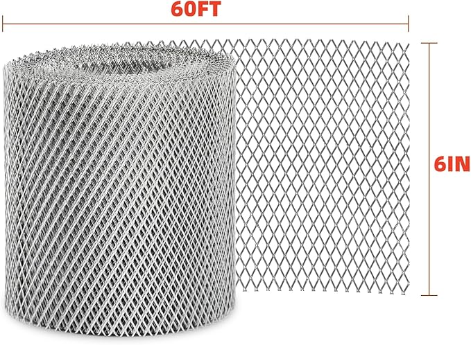 Upgraded Gutter Guard Mesh Roll, Aluminum Gutter Screen 6" X 60', Rain Gutter Leaf Guard Mesh with Gloves 6 Inch X 60 Feet, 1 Roll