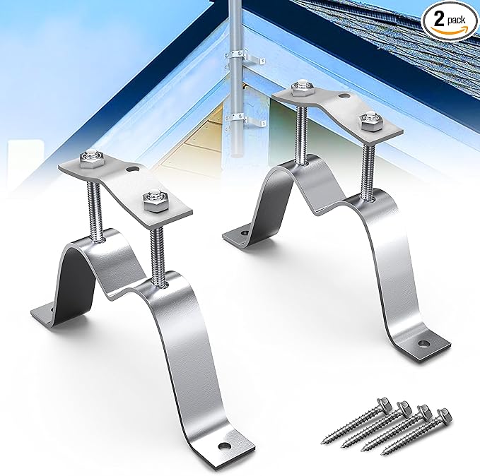 2 PACK Wall Mount Pair for TV Antenna Mast Brackets,Heavy Duty 3" Antenna Wall Mount bracket for Weather Station and Amateur Antenna,Antenna Mast Mount Bracket,Adjustable Antenna Mast Mount Up to 2.5”