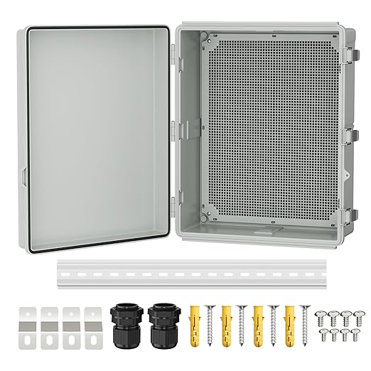 Joinfworld Weatherproof Electrical Box Outdoor Cable Box Enclosure 19.7x15.7x7.9 IP65 PVC Grey Cover Outside Waterproof Enclosure for Electrical Connection