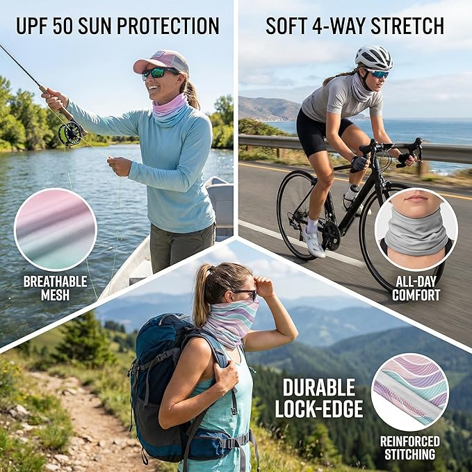 UPF 50 Sun Protection Neck Gaiter - 13-in-1 Multifunctional Face Cover for Hiking, Fishing, Cycling