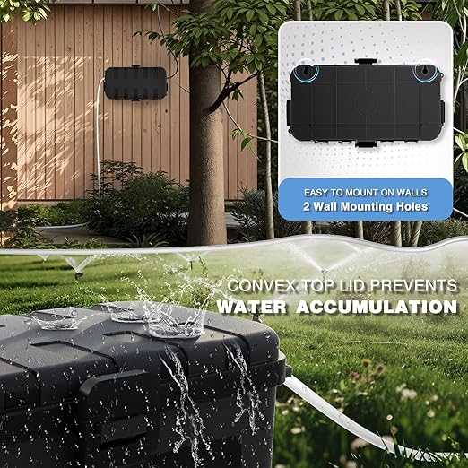 Flemoon Medium Outdoor Electrical Box (11.5x5.2x4 inch), IP54 Waterproof Extension Cord Cover w/6 Cable Entry Ports, Weatherproof Connection Box for Power Strip, Timer, Plug, Holiday Lights, Black