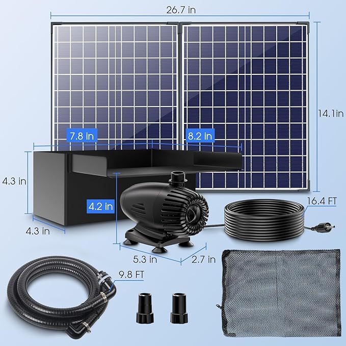 POPOSOAP Solar Pond Waterfall Spillway Kit, 55W Folding Solar Panel & Pond Pump Included, DIY Water Feature for Garden, Balcony, Indoor Aquarium & Small Ponds-P5552