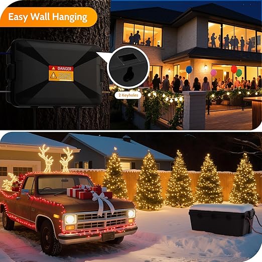 Wowbox Medium Outdoor Electrical Box Waterproof (12.6 x 8.5 x 5.2inch), Black Weatherproof Extension Cord Box w/6 Cable Entry, IP54 Waterproof Outdoor Outlet Covers for Power Strip, Plug