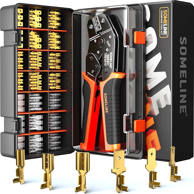 SOMELINE Open Terminal Connector Crimping Tool Kit, 2.8/4.8/6.3mm Male Female Non-Insulated Disconnect Terminals, AWG 24-14 Crimping Pliers for Molex 2.13/2.36mm, AMP - TE CONNECTIVITY Connectors