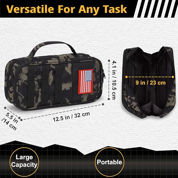 Tactical Tool Bag for Men,Wide Mouth Tool Pouch with Water-Resistant, Multi-purpose Range Bags with Zipper Handle,Heavy Duty Small Tool box organizer for Repairman, Carpenters, Handyman