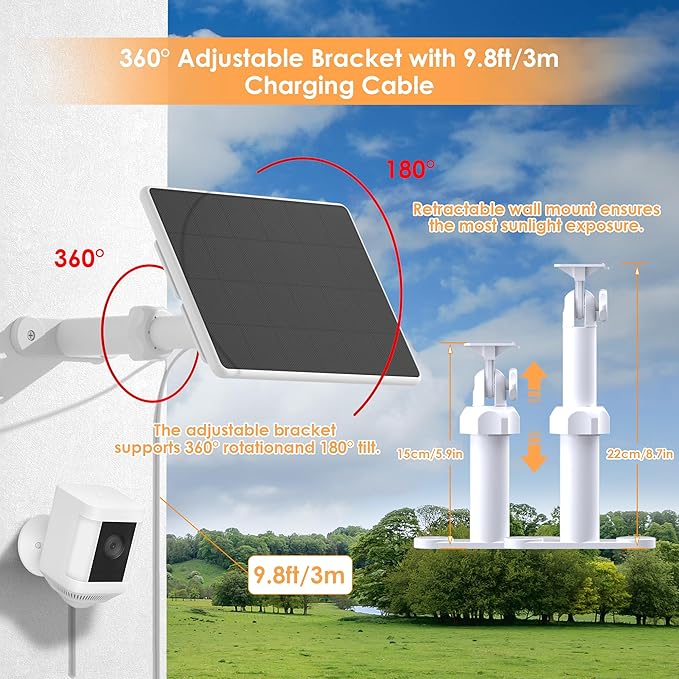 Solar Panel for Ring Camera,6W Solar Charger for Ring Stick Up Cam&All-New Spotlight Cam Outdoor Wireless (Battery),Fast Charging,Adjustable Mount,10ft/3m Cable,USB-C to Barrel Plug Adapte(4 Pack)