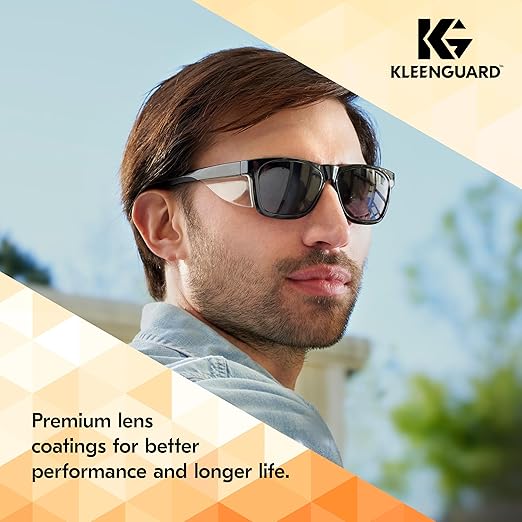 KleenGuard™ V30 Maverick™ Safety Glasses (49311), with KleenVision™ Anti-Fog Coating, Smoke Lenses, Black Frame, Unisex Sunglasses for Men and Women (Qty 12)