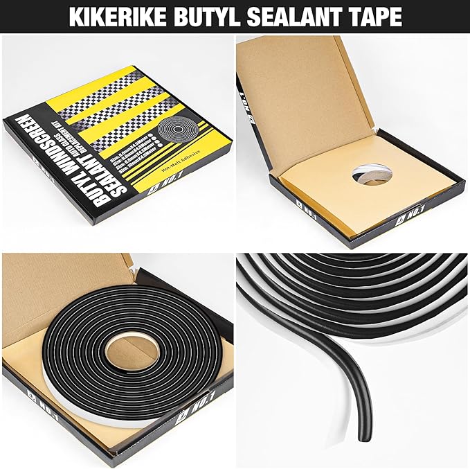 Butyl Rubber Tape Headlight Glue Sealant Rope 14.8Ft Diameter 9.5mm Butyl Putty Foam Strip Butyl Rubber Caulk Sealer for Automotive (Car RV Truck Marine) Window Door Windshield Sealing - Black, 1 Roll