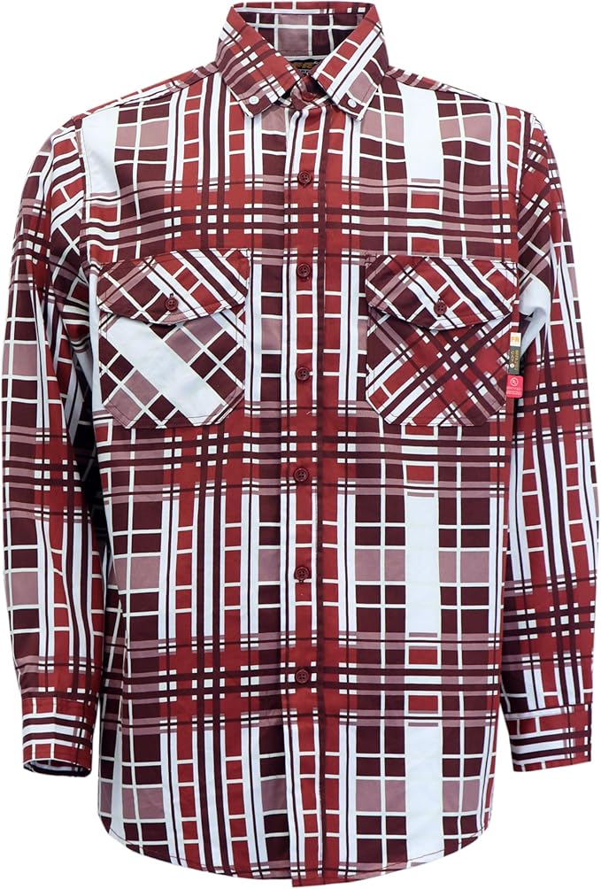 KONRECO FR Shirts for Men 100% Cotton 6.5oz Fire Resistant Lightweight Men's Plaid Work Shirts