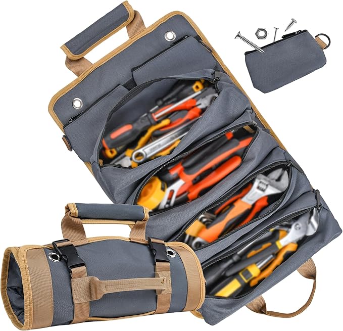 Tool Bag Tool Bags for Men Heavy Duty Tool Organizer, Portable Roll Up Tool Bag Gifts For Him, Mechanic, Electrician and Hobbyist, Car Tool Roll Organizer