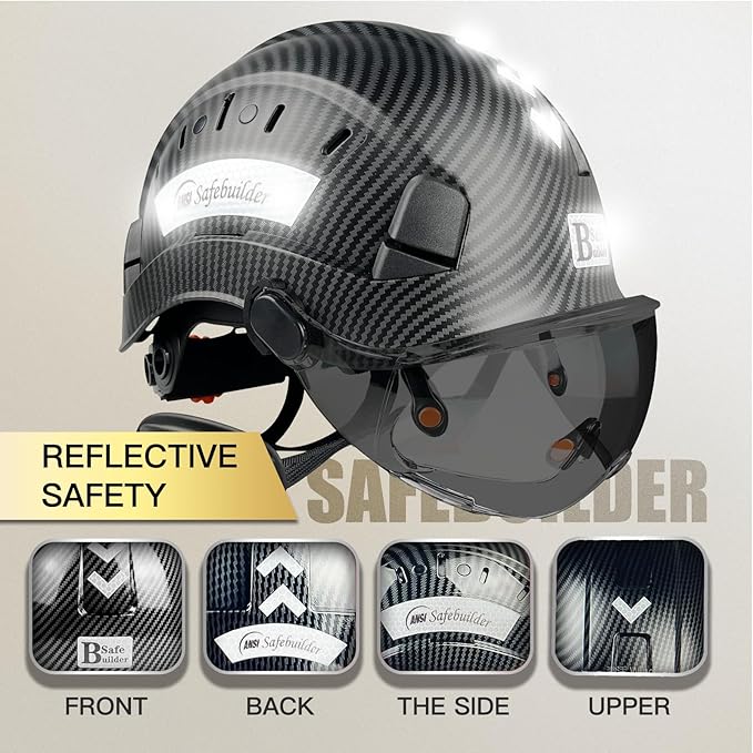 Construction Safety Helmet with Build-in Visor ABS Hard Hat with Visor Adjustable Ventilation Hardhats Work Head Protection ANSI/ISEA Z89.1