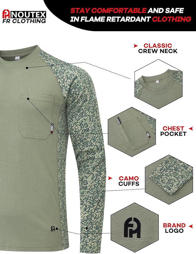 FR Shirts for Men 5.5oz Lightweight Bird's Eye Mesh Back Panel for Ventilation Long Sleeve CAT2 Fire Resistant Shirts