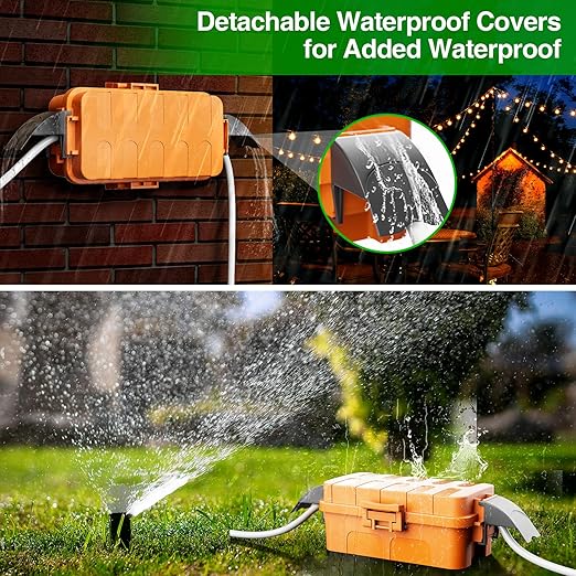 Flemoon [2 Pack] IP55 Small Outdoor Electrical Box Waterproof (Inner 5.9 x 3.2 x 1.8inch), Extension Cord Cover with Detachable Awning Covers for Plug, Outlet, Holiday Lights, Orange